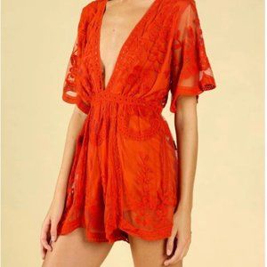 Honey Punch - As You Wish Embroidered Lace Romper